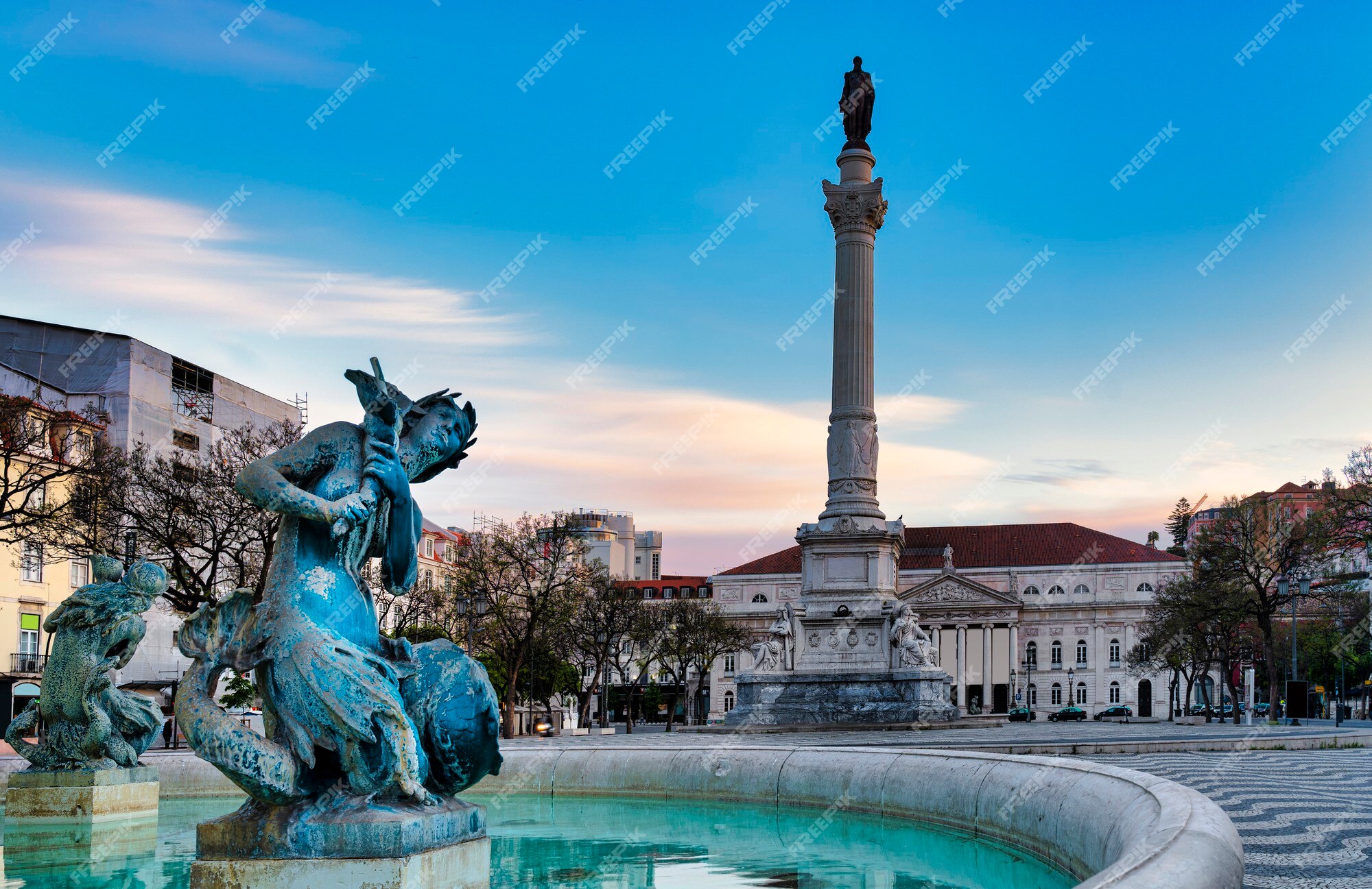 Europe, Portugal, Lisbon, Baixa, Rossio, Figueira Square, Dom Joao I statue  - SuperStock