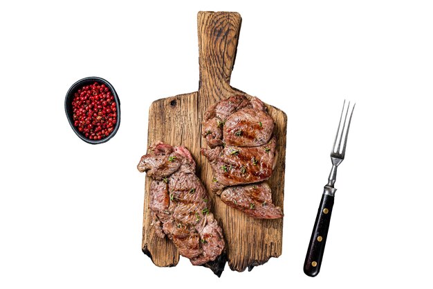 Photo rost lamb leg fillet steaks mutton meat with spices isolated white background