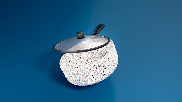 Rotated round frying pan with open lid