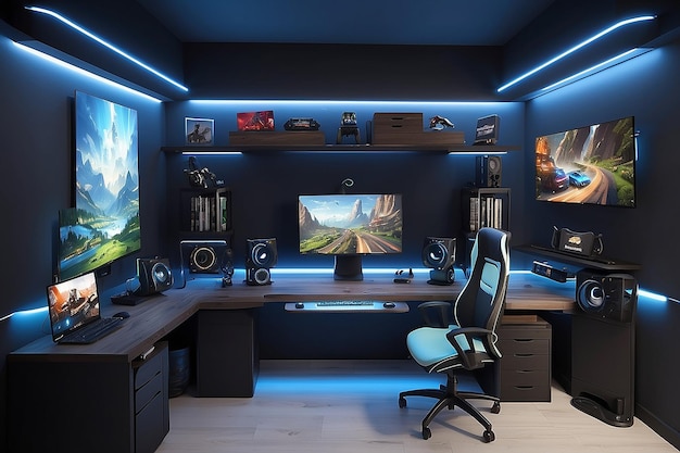 Photo rotating desk gamer hub