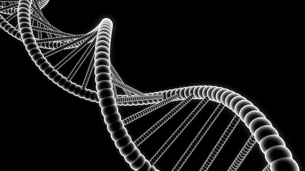 검은 바탕에 고립된 회전하는 DNA 디자인 과학과 의학의 개념