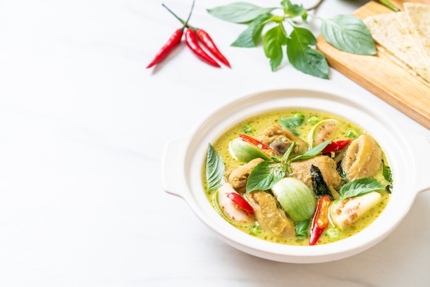 Photo roti and green curry with chicken