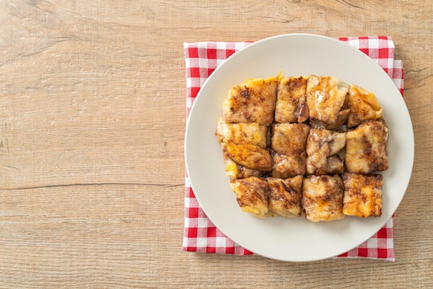 Roti with egg banana and chocolate