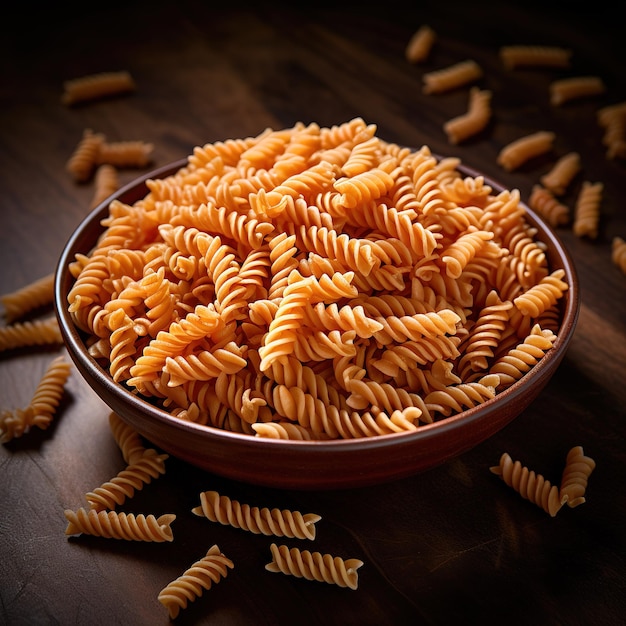 Rotini pasta in de houten kom