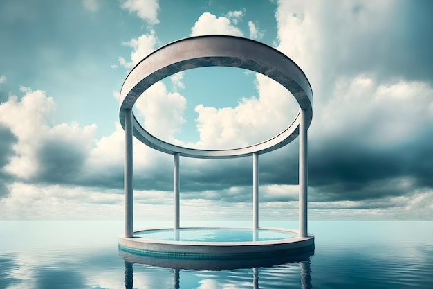 Rotonde podium op fantasie surrealistisch water landschap wolkenlucht Generatieve AI illustratie