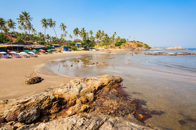 Foto rots op het strand van vagator of ozran in het noorden van goa, india