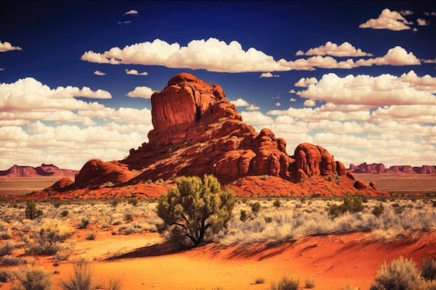 Foto rotsachtige heuvel met rode rotsformaties in de westelijke woestijn gemaakt met generatieve ai