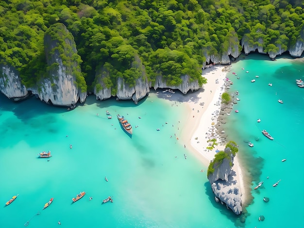 Rotsachtige kust in Turkije luxe vakantie op zee Mooie luchtfoto van strand en kokospalm