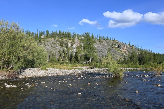 Rotsen op de rivier de Lemva