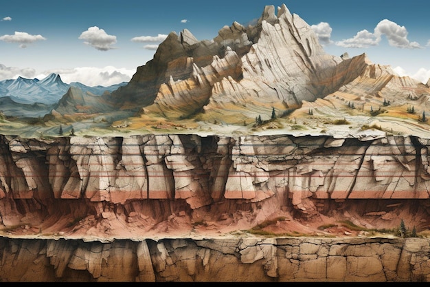 Foto rotsvormige bergwand met zichtbare sedimentlagen die de geologische tijd vastleggen