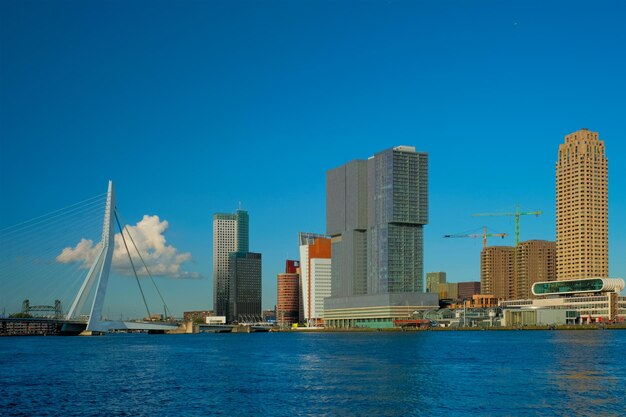 Rotterdam wolkenkrabbers skyline en Erasmusbrug brug over de Nieuwe Maas Rotterdam