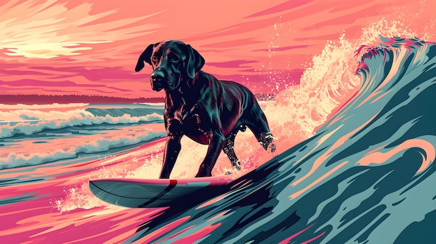 Photo the rottweiler dog enjoys the waves producing colorful splashes while surfing active sport