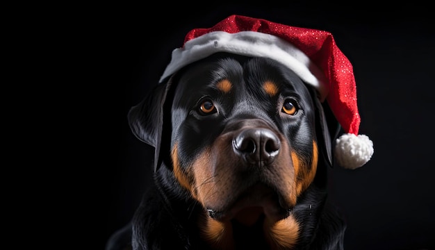 Rottweiler in santa hat Generative AI