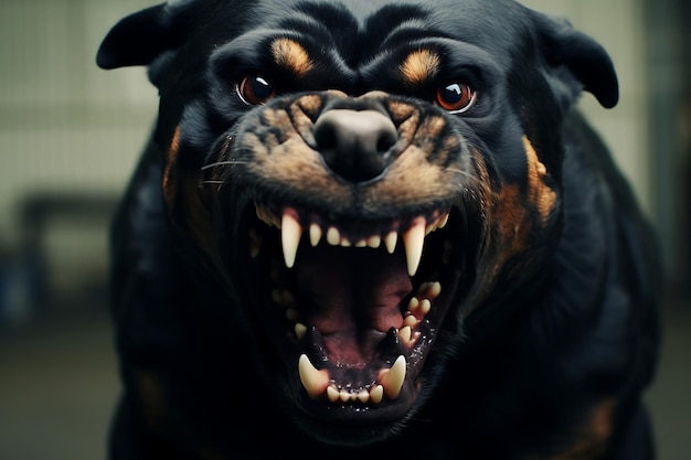 Photo rottweiler with a fierce demeanor