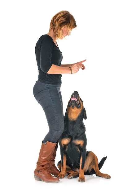 rottweiler and woman