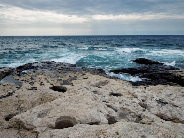 Rough coast of the Caspian Sea Kazakhstan Mangistau region 15 July 2020 year