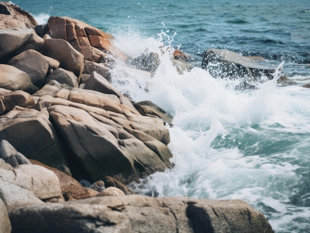 Rough ocean waves crashing against rocks