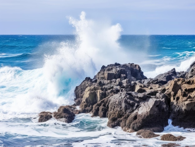 Rough ocean waves crashing against rocks