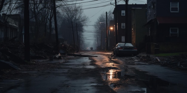 Rough Road in Gloomy Urban Landscape