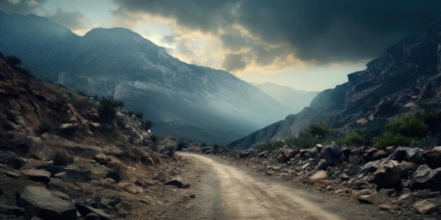 Photo rough road through mountain valley