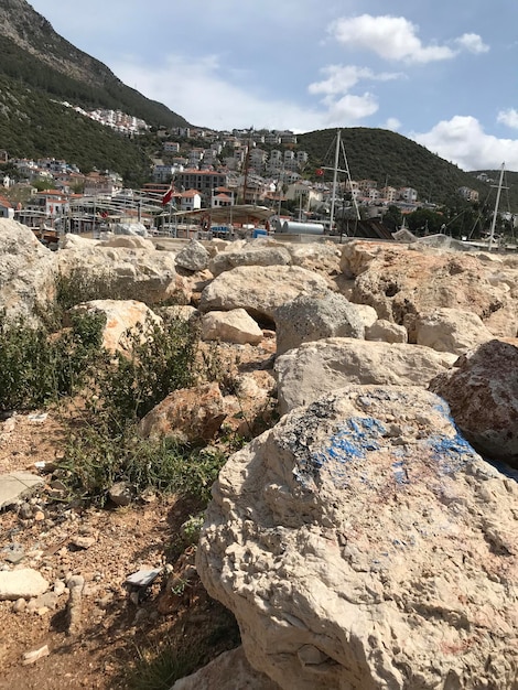 Rough stones rocks on the seashore