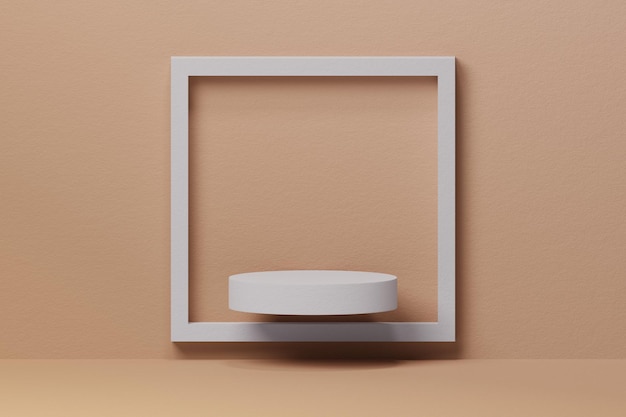 rough white cylinder on beige background and square frame cosmetic or beauty product display showcase sale promotion rough surface concept 3d rendering