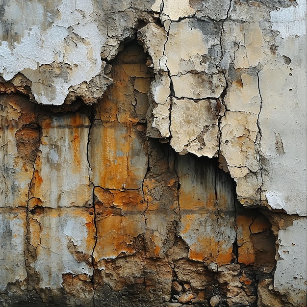 roughcolored brown brick wall with rust and peeling paint