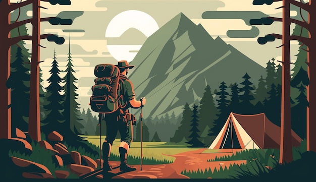 Roughing It Illustration of Summer Hiking Generative AI