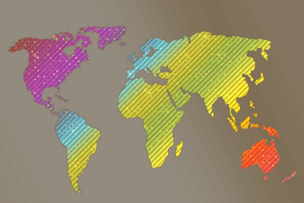 大まかに概説された世界地図 世界地球地図のポスター テクスチャ表面の抽象的なパターンの図を持つ惑星地図 旅行の世界地図のシルエットの背景