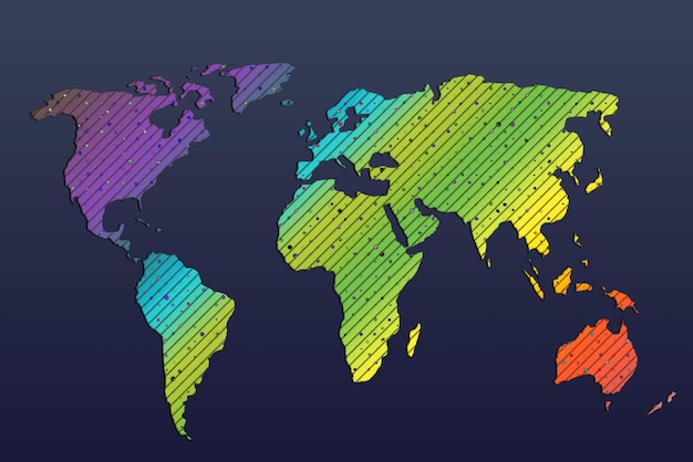 大まかに概説された世界地図 世界地球地図のポスター テクスチャ表面の抽象的なパターンの図を持つ惑星地図 旅行の世界地図のシルエットの背景