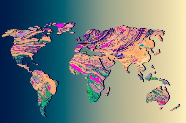 写真 カラフルな背景パターンを持つ大まかな世界地図