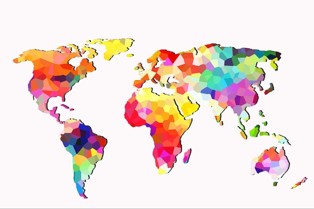 Photo roughly outlined world map with a colorful background patterns