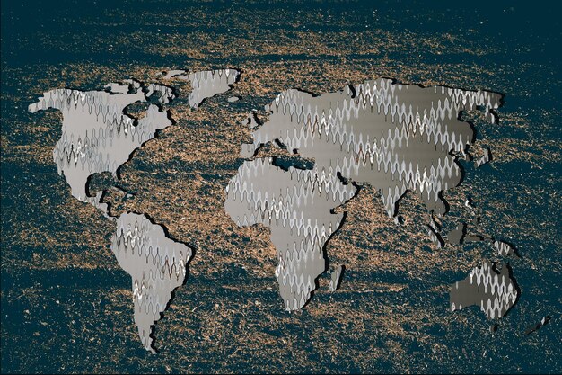 Photo roughly outlined world map with white background