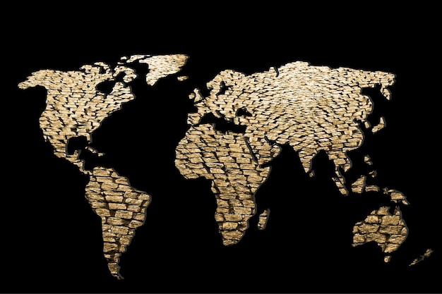 Грубо набросанная карта мира с заполнением из булыжника