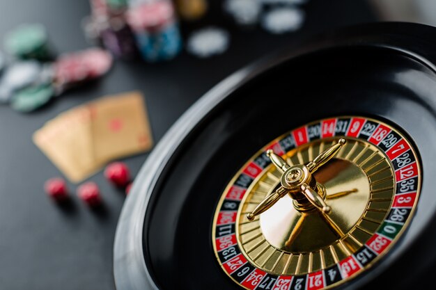 Roulette wheel gambling in a casino table