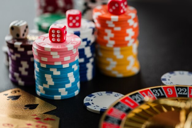 Roulette wheel gambling in a casino table.