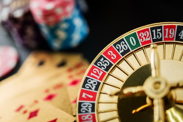 Roulette wheel gambling in a casino table