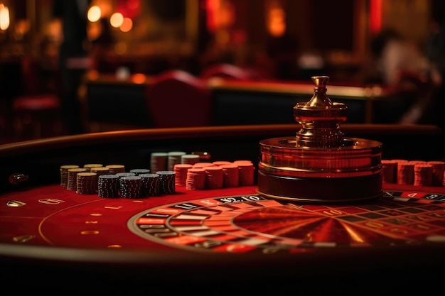 Roulette wheel in the middle of the table on the casino table Generative AI