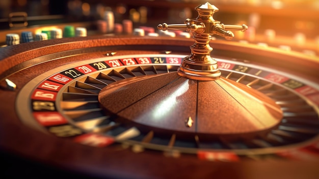 Roulette wheel spinning in casino