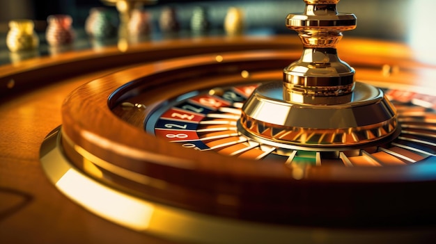 Roulette wheel spinning in casino