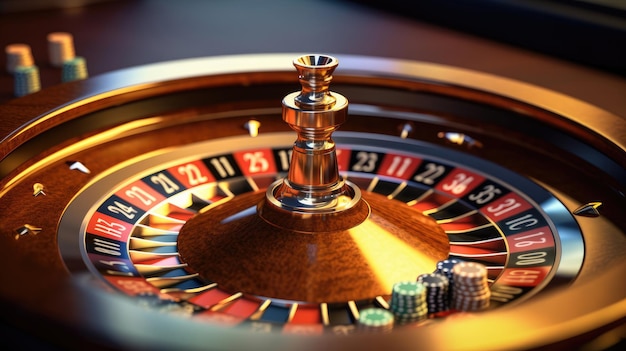 Roulette wheel spinning in casino