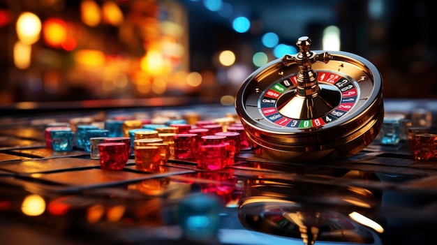 Roulette wheel spinning in casino