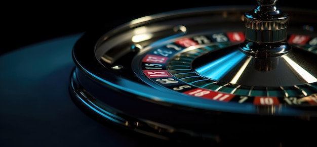 Roulette wheel with blue background and lights casino photo Generative AI