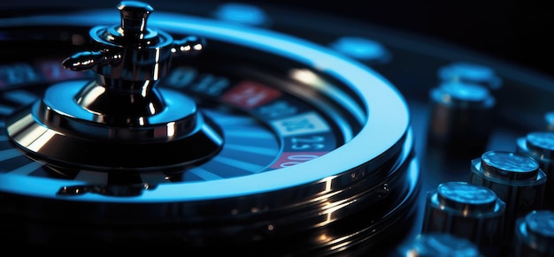 Roulette wheel with blue background and lights casino photo Generative AI