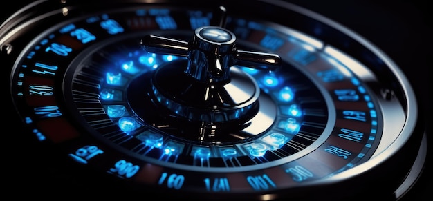 Roulette wheel with blue background and lights casino photo Generative AI