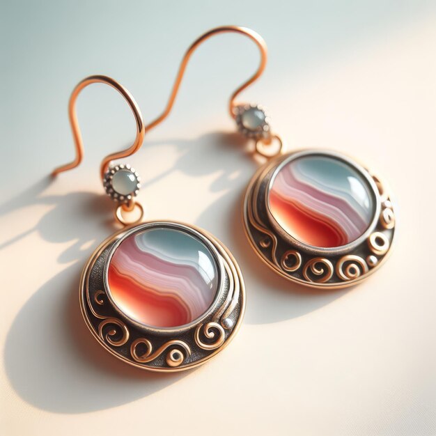 Round agate earrings on a light background