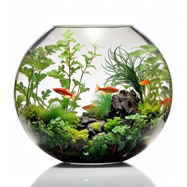 Premium Photo Round aquarium with colorful fish and green plants