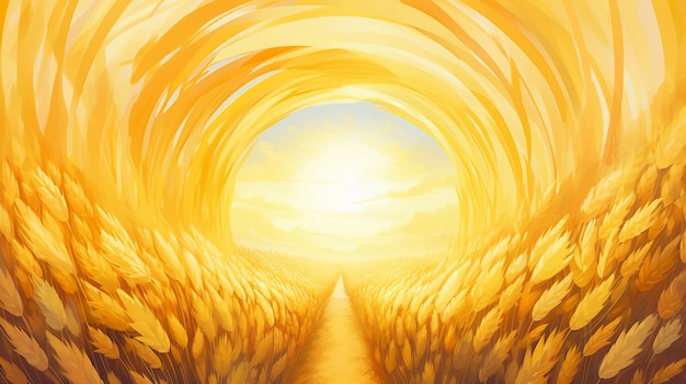 Round arch tunnel entrance in ears of ripe golden wheat