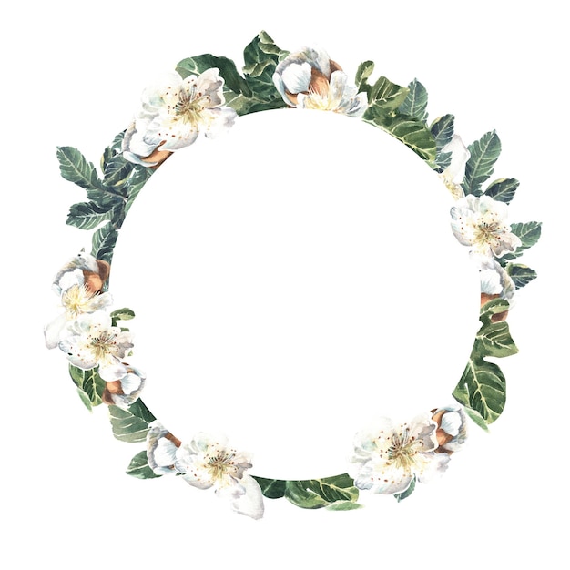 Круглая композиция из цветов инжира Блум Акварельная иллюстрация на белом фоне Изолировать