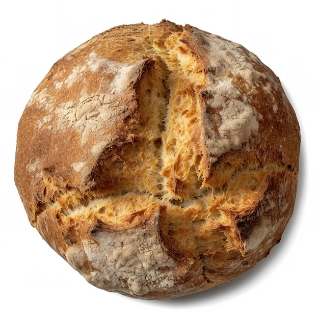 round baked loaf with 4 piece cut isolted on plain background